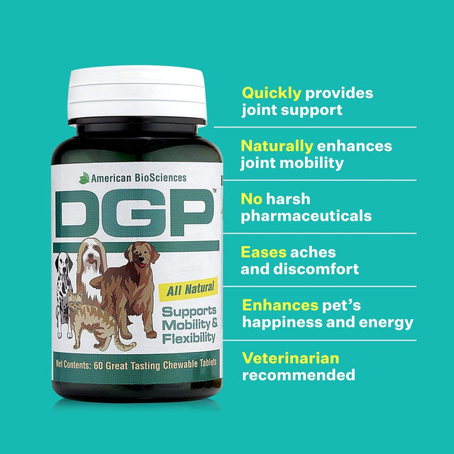 American Biosciences DGP, Joint Supplement for Dogs - Joint Support with Turmeric, Boswellia Extract & More - Quick Effect for Immediate Mobility Support - 60 All-Natural Chewable Pet Tablets (2 Pack)