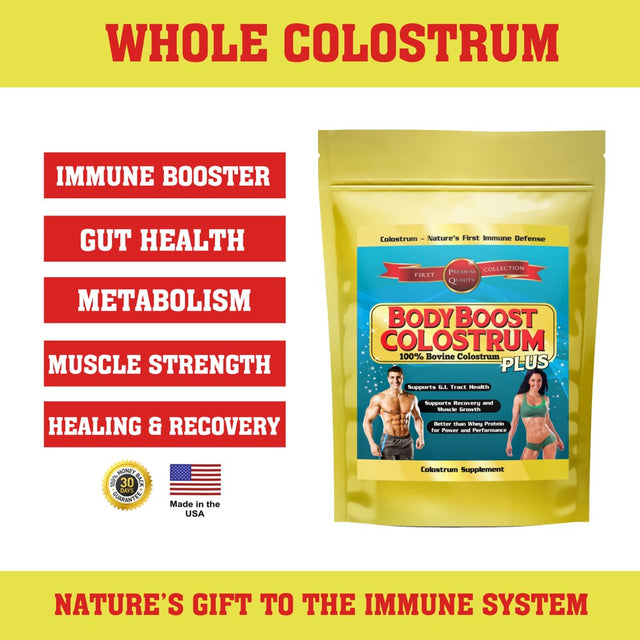 Body Boost Whole Colostrum Powder Supplement (2.2Lbs/1Kg) for Immune Boost and Gut Health