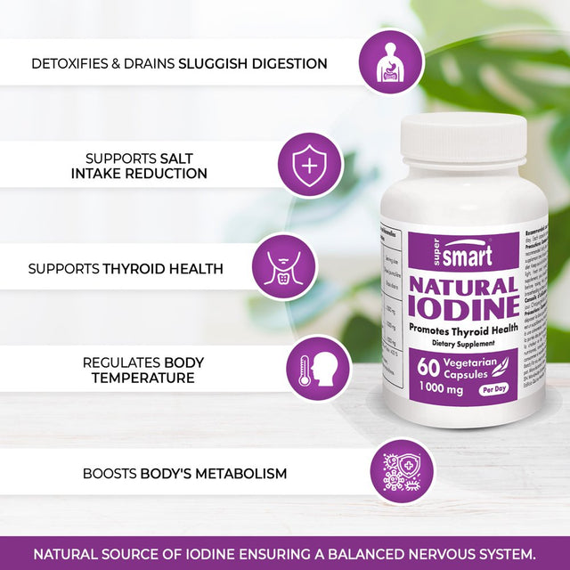 Supersmart - Natural Iodine Supplement 1000 Mg per Day - Thyroid Support - Energy Pills - Mood Boost | Non-Gmo & Gluten Free - 60 Vegetarian Capsules