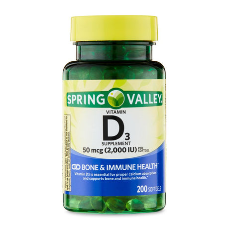 Spring Valley Vitamin D3 Supplement, 50 Mcg (2,000 IU), 200 Count