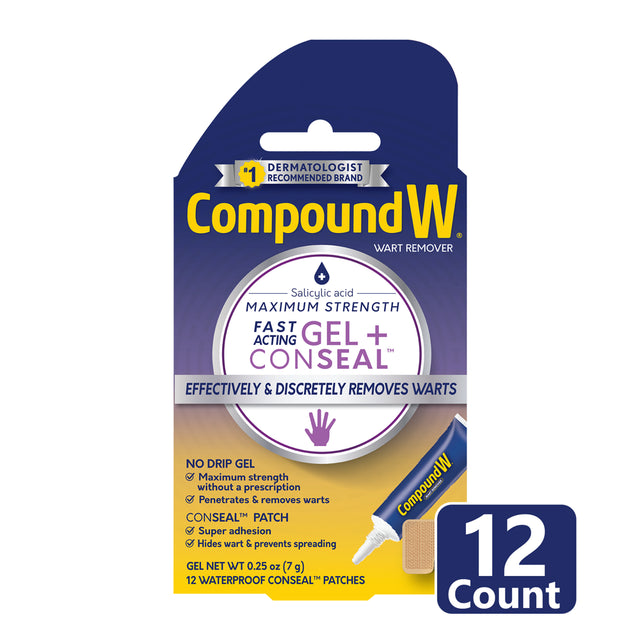 Compound W Maximum Strength Fast Acting Gel Wart Remover with 12 Conseal Patches, 0.25 Oz