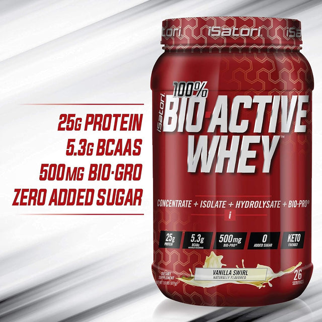 Isatori Bio-Active Whey Protein Powder - Vanilla Swirl (30 Servings) Classic Blender Bottle (Clear Bottle with Red Top)