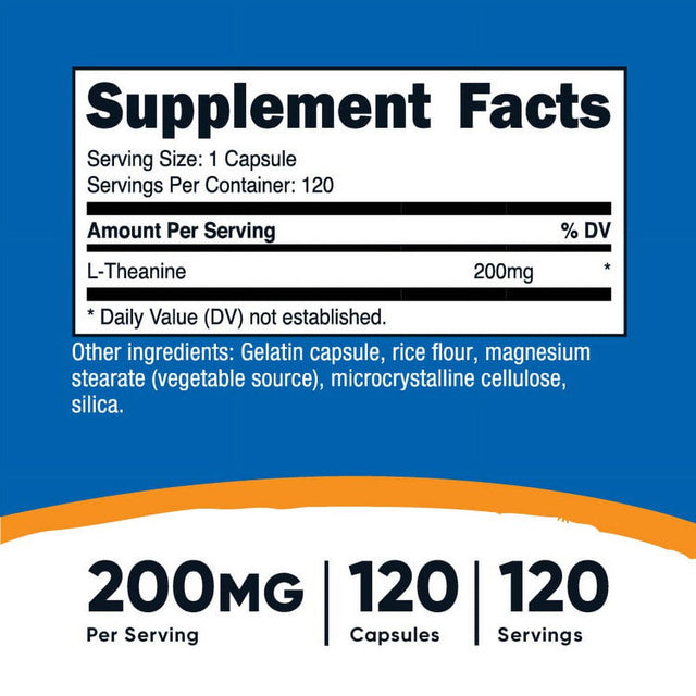 L-Theanine, 200 Mg, 120 Capsules, Nutricost