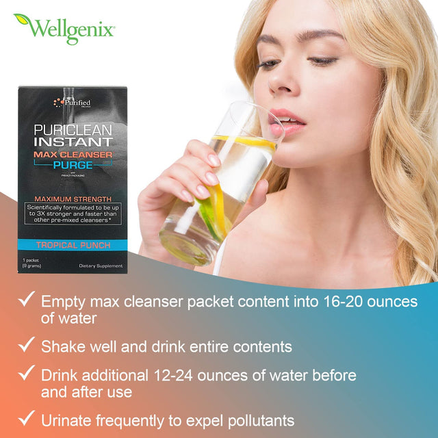 Wellgenix Puriclean Instant Max Cleanser Purge - Detox Cleansing Powder - Fruit Punch - 9 Grams of Herbal Cleansing Detox Powder