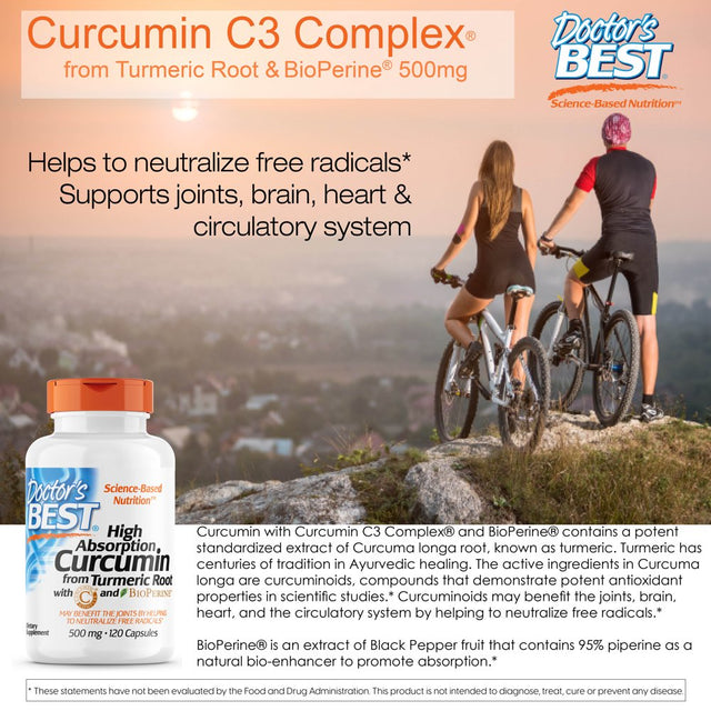 Doctor'S Best Curcumin from Turmeric Root, Non-Gmo, Gluten Free, Soy Free, Joint Support, 500Mg Caps with C3 Complex & Bioperine, 120 Veggie Caps