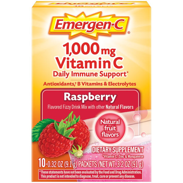 Emergen-C Daily Immune Support Vitamin C Supplement Powder, Raspberry, 10 Ct