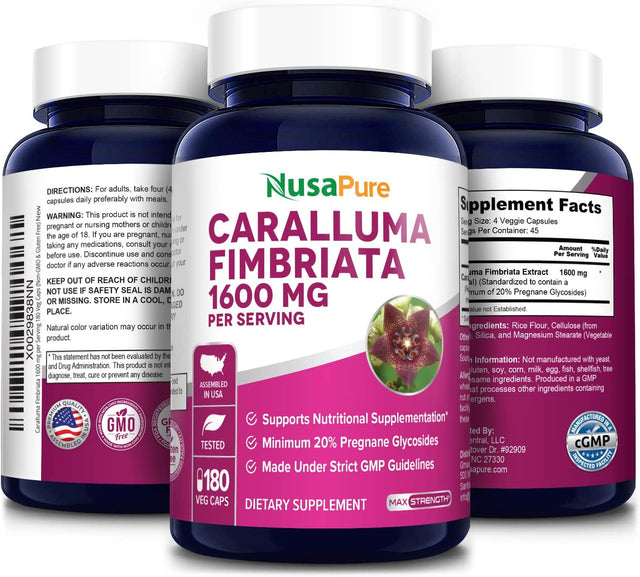 Nusapure Caralluma Fimbriata 1600Mg - 180 Veggie Capsules (Non-Gmo, Gluten Free)