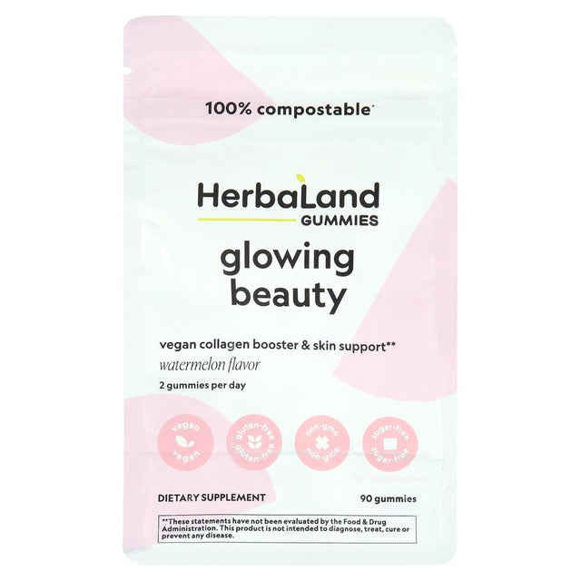 Herbaland Glowing Beauty - Sugar-Free Lysine Gummies, Hair Supplement, Vitamin A, Vitamin C, Plant-Based, Antioxidants, Maintain Healthy Skin - 6.6 Grams, Watermelon Flavor, 90 Count