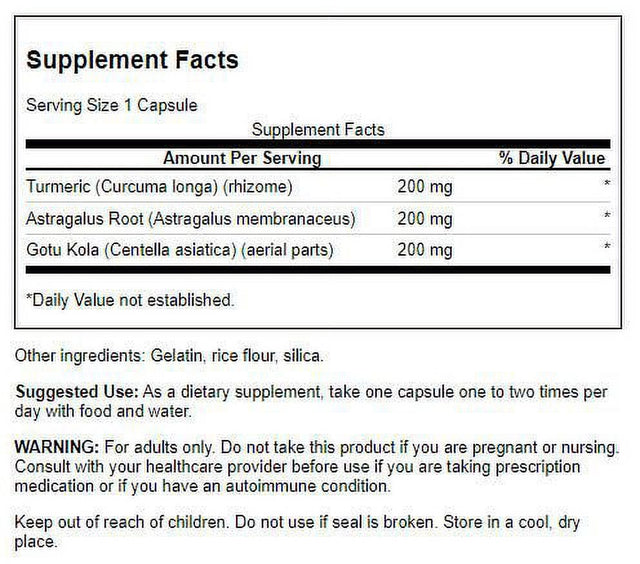 Swanson Full Spectrum Turmeric, Astragalus and Gotu Kola Complex 60 Capsules