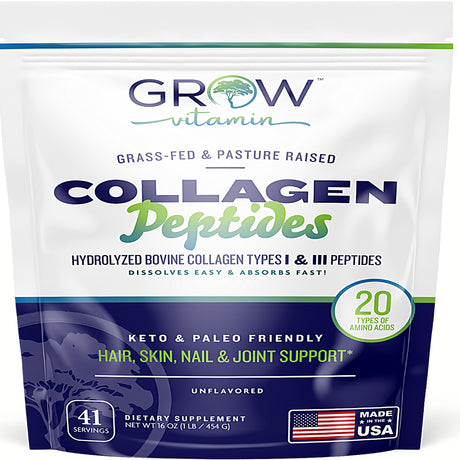 Collagen Peptides - Hair, Skin, Nail, and Joint Support - Type I & III Collagen - All-Natural Hydrolized Protein - 41 Servings - 16Oz