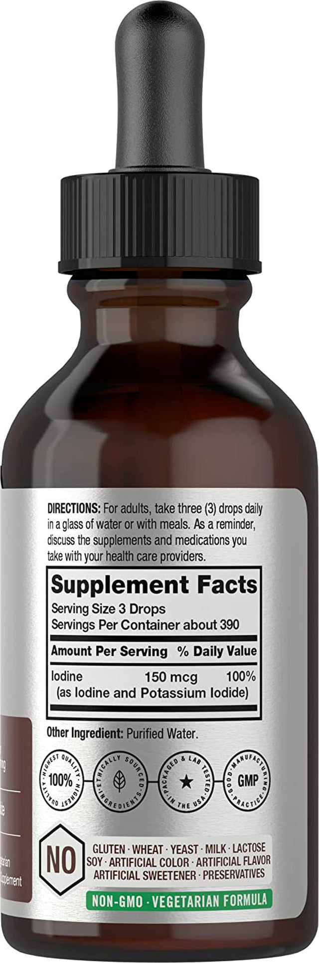 Liquid Iodine Solution Drops | 2 Fl Oz | 150 Mcg | Iodine & Potassium Iodine Supplement | Vegetarian, Non-Gmo, Gluten Free Liquid Tincture | by Horbaach