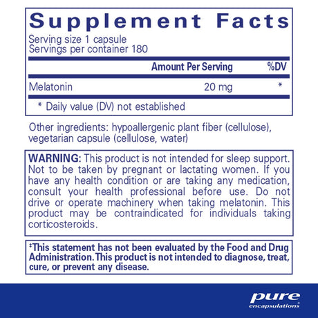 Pure Encapsulations Melatonin 20 Mg | Supplement to Support Natural Sleep Cycles, Cells, and Tissues* | 180 Capsules