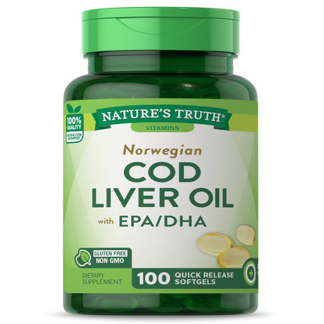 Norwegian Cod Liver Oil Capsules | 100 Softgels with EPA / DHA | Non-Gmo, Gluten Free | by Nature'S Truth