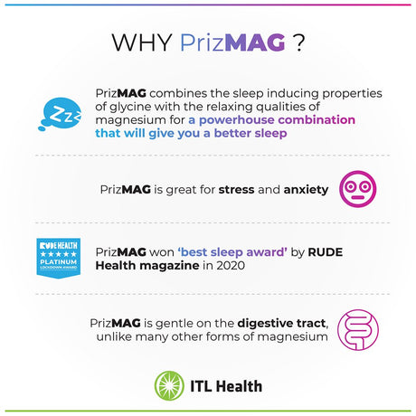 ITL Health MAG365 Prizmag plus Pure Magnesium Bisglycinate Pullulan Vegan Capsules | Including Vitamin K2 and D3 | Support Healthy, Normal Bones, Teeth and Nervous System | 90 Count