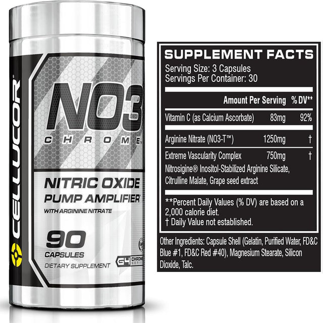 Cellucor NO3 Chrome, Stimulant-Free Pre Workout, Nitric Oxide Pump Amplifier, 90 Capsules