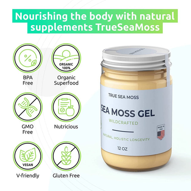 Trueseamoss Wildcrafted Irish Sea Moss Gel Raw Sea Moss Supplement, Original 12 Oz 5-Pack