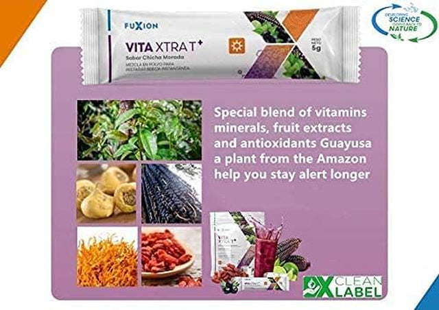 Fast Acting Energizing Tea by Fuxion Vita Xtra T-Mix All Natural Herbs&Fruits for Natural Energy (Purple Corn, 28 Sachets)