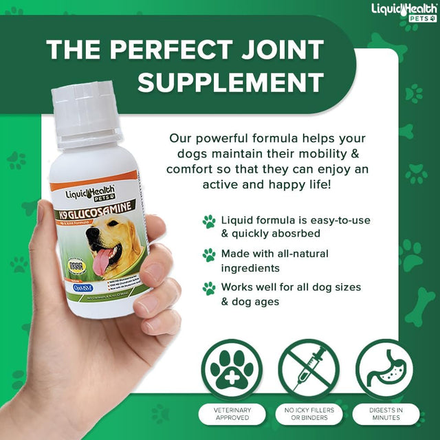 LIQUIDHEALTH K9 Glucosamine for Dogs Liquid Vitamin for Joint Health Support, 8 Fl. Oz 2-Pack