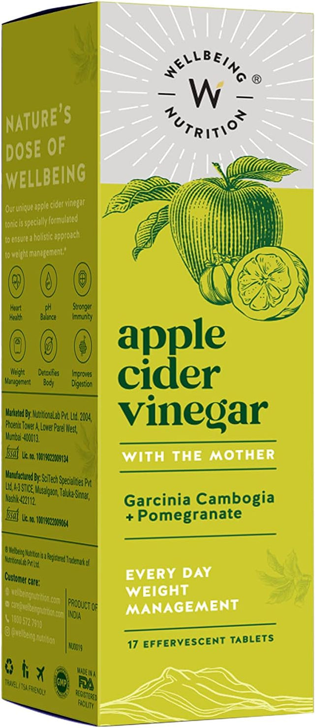 WELLBEING NUTRITION Apple Cider Vinegar with the Mother and Garcinia Cambogia, Pomegranate | Effective Weight Management, Gut Health and Skin Glow (34 Effervescent Tablets)