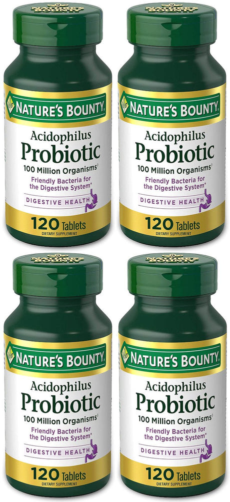 Nature'S Bounty Probiotics Dietary Supplement, Supports Digestive and Intestinal Health, Probiotic Acidophilus, 120 Tablets, Pack of 4