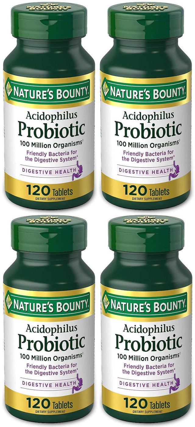 Nature'S Bounty Probiotics Dietary Supplement, Supports Digestive and Intestinal Health, Probiotic Acidophilus, 120 Tablets, Pack of 4