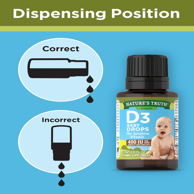 Nature'S Truth Vitamin D Drops for Infants | 400 IU | 9.2 Ml | D3 Drops for Kids | Vegetarian, Non-Gmo, Gluten Free