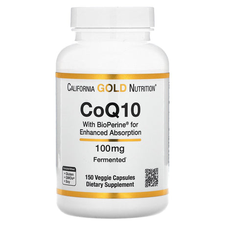 Coq10 by California Gold Nutrition - Usp-Verified, Fermented Coenzyme Q10 with Bioperine - Mitochondrial Support - Vegan Friendly - Gluten Free, Non-Gmo - 100 Mg - 150 Veggie Capsules