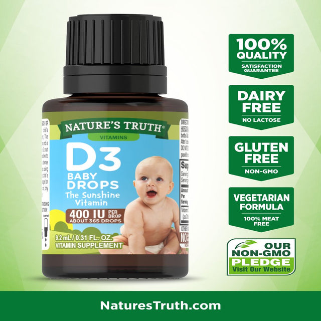 Nature'S Truth Vitamin D Drops for Infants | 400 IU | 9.2 Ml | D3 Drops for Kids | Vegetarian, Non-Gmo, Gluten Free