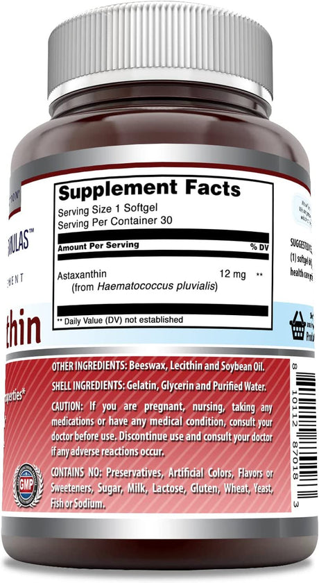 Amazing Formulas Astaxanthin Dietary Supplement 12Mg 30 Softgels (Non-Gmo, Gluten Free)