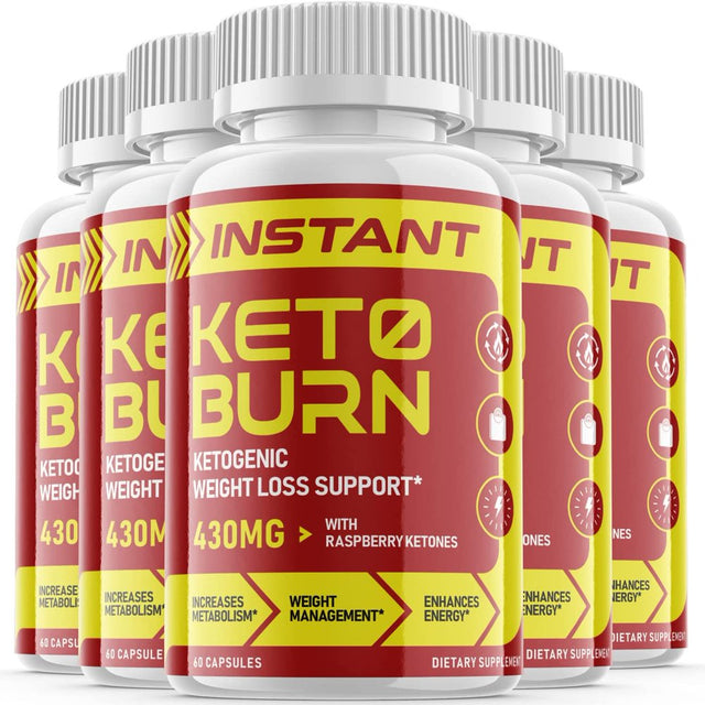 Instant Keto Burn - Ketogenic Weight Loss Support - Energy & Focus Boosting Dietary Supplements for Weight Management & Metabolism - Advanced Fat Burn Raspberry Ketones Pills-300 Capsules (5 Pack)