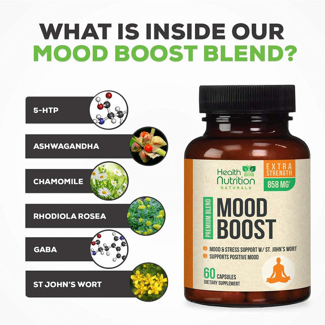 Life Nutrition Mood Boost Support for Stress & Anxiety Relief Capsules, 1100Mg, 60 Ct