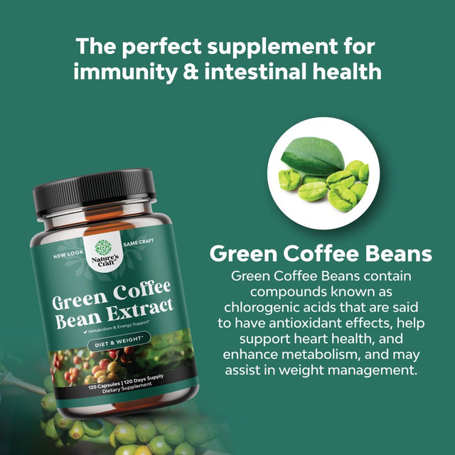 Green Coffee Bean Extract for Weight Loss - Weight Loss Pills for Women and Men - Appetite Suppressants for Weight Loss with Chlorogenic Acid - Herbal Fat Burner to Assist with Weight Loss 120 Count