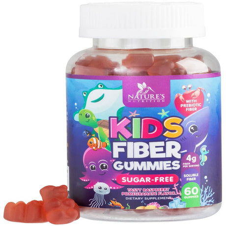 Kids Fiber Gummy Bears Supplement - Sugar Free Daily Prebiotic Fiber for Kids, Supports Regularity, Digestive Health & Immune Support - Nature'S Plant Based Vitamins, Vegan, Berry Flavor - 60 Gummies