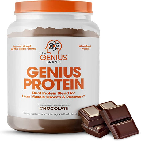 Whey Protein Powder for Lean Muscle Growth & Recovery - Dual Protein Blend Egg White Isolate, Chocolate, Genius Protein by the Genius Brand