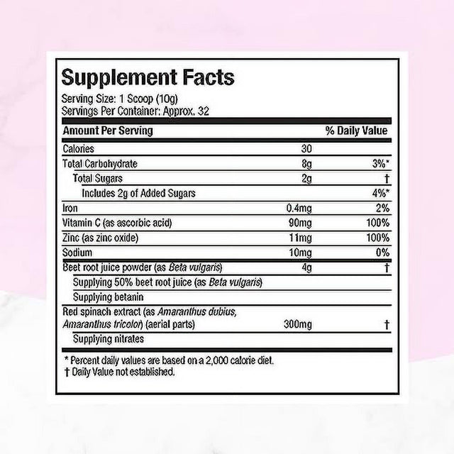 Beet Root Powder | Purely Inspired Healthy Beets + Superfood Powder | Vitamin C & Zinc for Immune Support | Supports Nitric Oxide Production with Red Spinach | Unflavored (32 Servings)