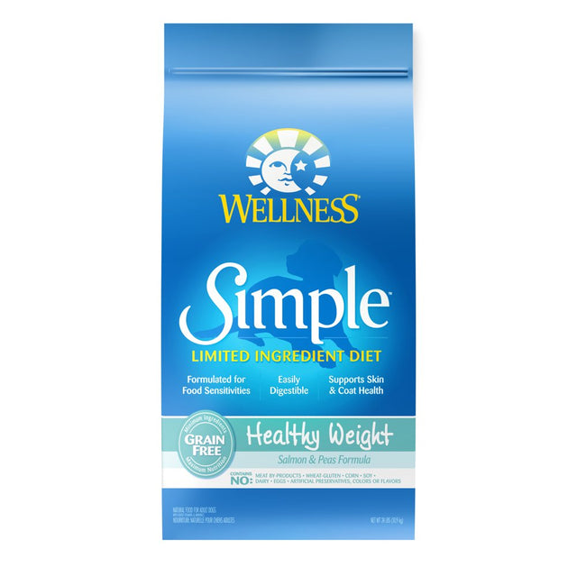 Wellness Simple Natural Grain Free Limited Ingredient Dry Dog Food, Healthy Weight Salmon and Peas Recipe, 24-Pound Bag