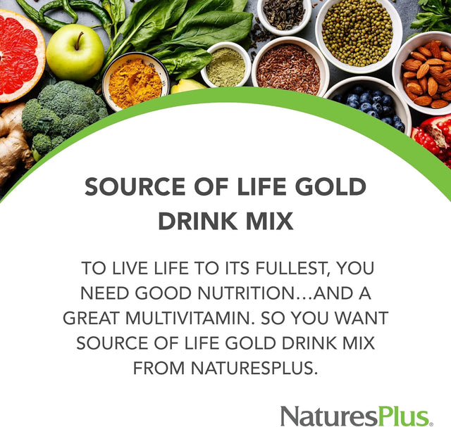 Naturesplus Source of Life Gold Drink Mix, Tropical Fruit Flavor - 1.2 Lb - Multi-Vitamin Supplement - Blood, Bone & Immune Support - Gluten Free - 30 Servings