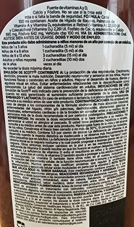 Scott Emulsion Orange Flavor - Family Size 400Ml - Vitamin Supplement Rich in Cod Liver Oil, Vitamins a and D, Calcium and Phosphorus - Emulsion Scott Naranja