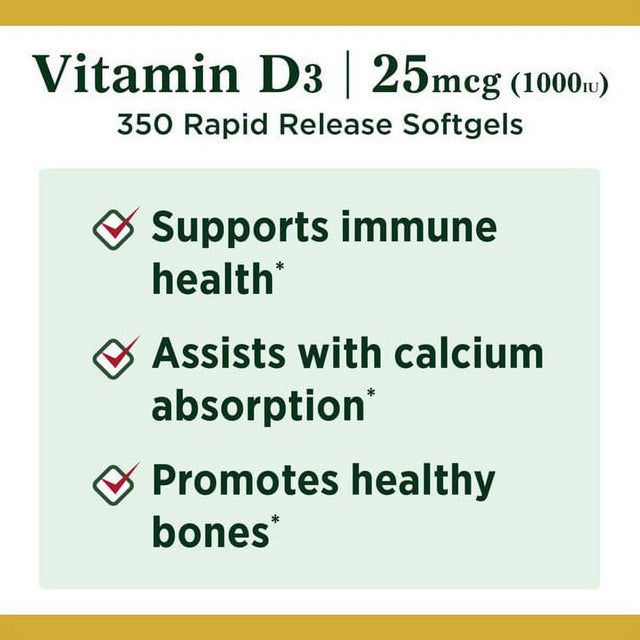 3 Pack - Nature'S Bounty Vitamin D3 1000 IU Softgels, 350 Each