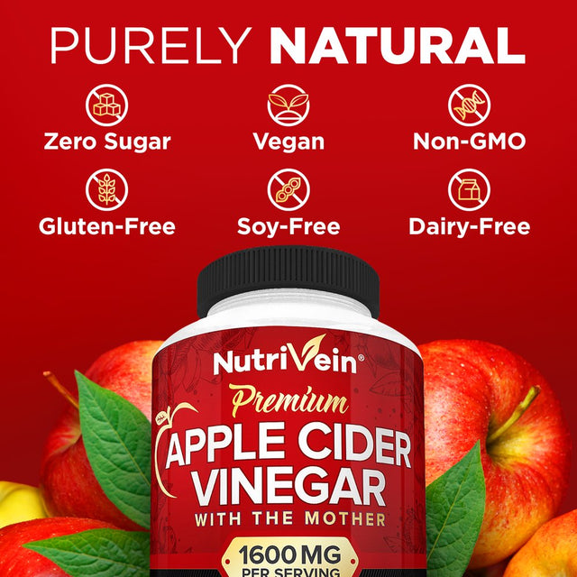 Nutrivein Apple Cider Vinegar Capsules 1600Mg Weight Loss Supplement 120 Vegetable Capsules