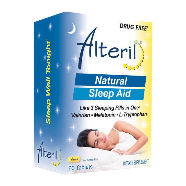 Alteril Sleep Aid Tablets 60Ct, 3 Sleep Aids in One, 5Mg Melatonin, L-Tryptophan & Valerian