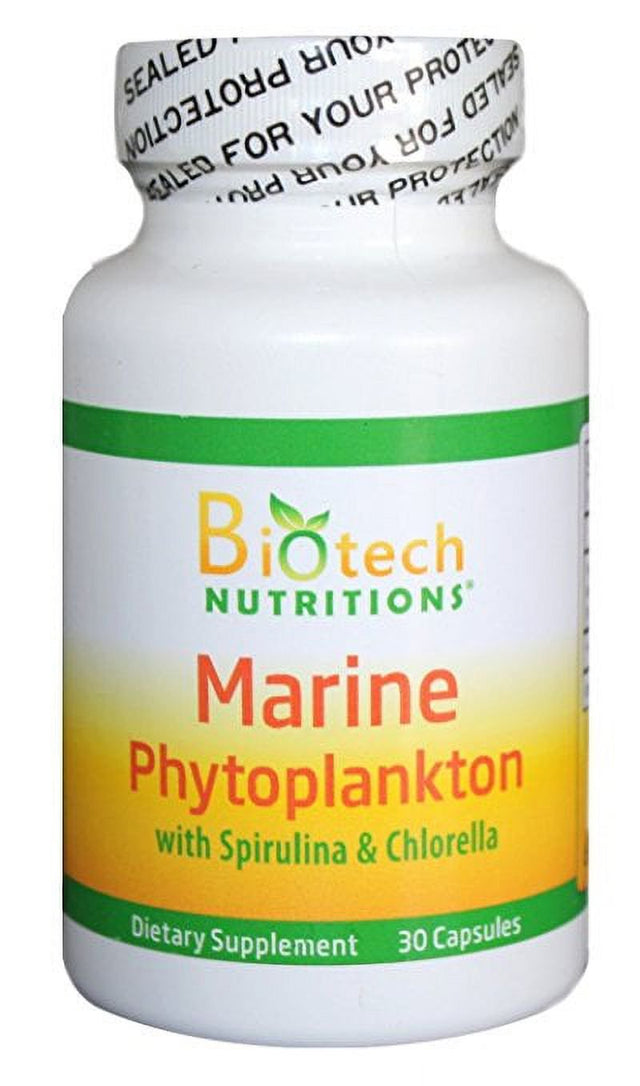 Biotech Nutritions Marine Phytoplankton with Spirulina and Chlorella Vegetable Capsule, 30 Count