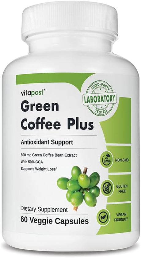 Green Coffee plus Premium Green Coffee Bean Extract. Supports Weight Loss, Rich in Antioxidants. Non-Gmo, Vegan & Gluten Free. 60 Capsules