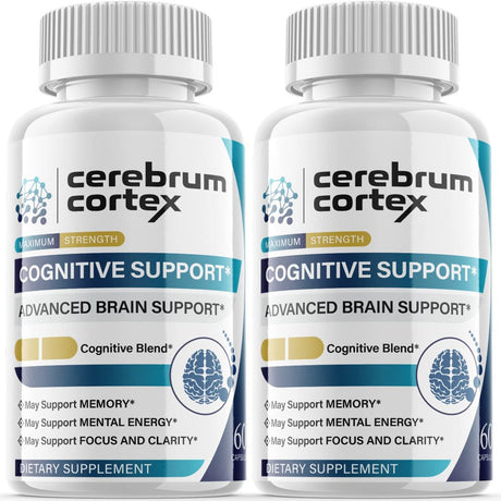 (2 Pack) Cerebrum Cortex - Nootropic Memory Booster Dietary Supplement for Focus, Memory, Clarity, & Energy - Advanced Cognitive Support Formula for Maximum Strength - 120 Capsules