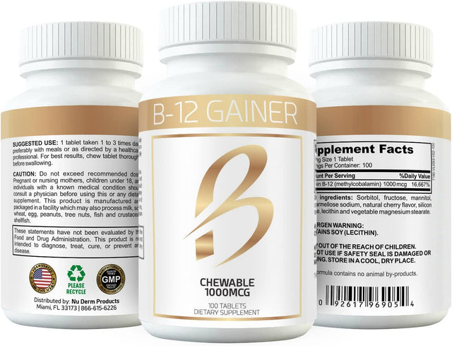 Weight Gainer B-12 Chewable Absorbs Faster than Weight Gain Pills for Fast Massive Weight Gain in Men and Women While Opening Your Appetite More than Protein