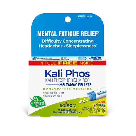 Boiron Kali Phosphoricum 30C Bonus Pack, Homeopathic Medicine for Mental Fatigue Relief, Difficulty Concentrating, Headaches, Sleeplessness, 240 Pellets