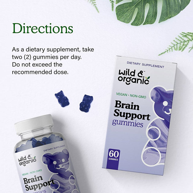 Wild & Organic Brain Support Gummies - Natural Nootropic and Focus Supplement, 60 Ct