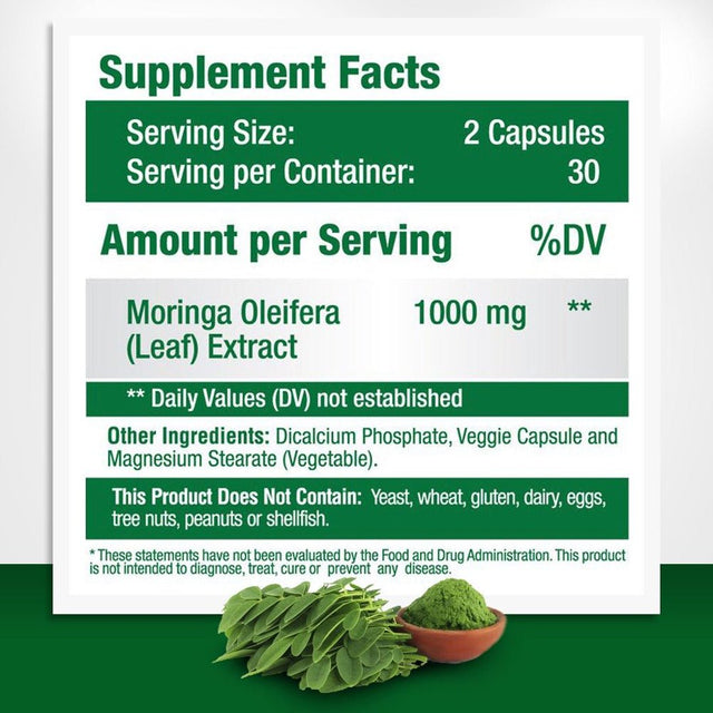 Greenatr Moringa Oleifera Leaf "The Miracle Tree" Extract 1000 Mg