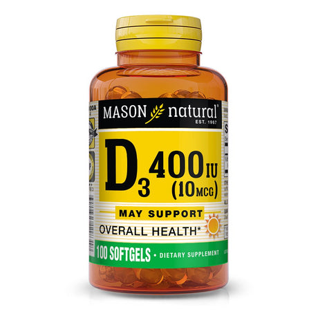 Mason Natural Vitamin D3 10 Mcg (400 IU) - Supports Overall Health, 100 Softgels