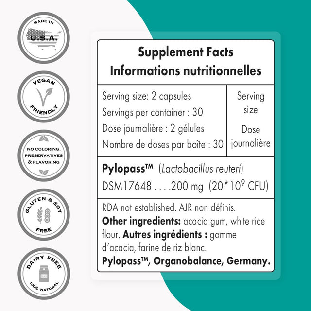 Supersmart - H. Pylori Fight Natural Treatment 20 Billion CFU per Day (Probiotic Lactobacillus Reuteri) - Gastric Acid Reflux Relief - Stomach Repair | Non-Gmo & Gluten Free - 60 Vegetarian Capsules